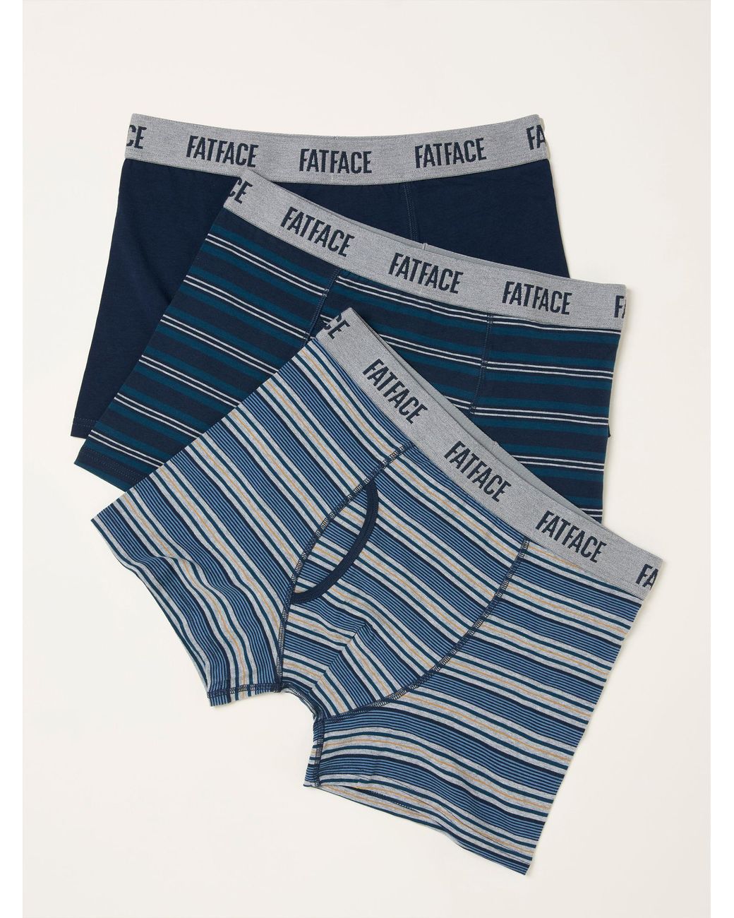 FatFace Blue 3 Pack Of Stripe Boxers for men