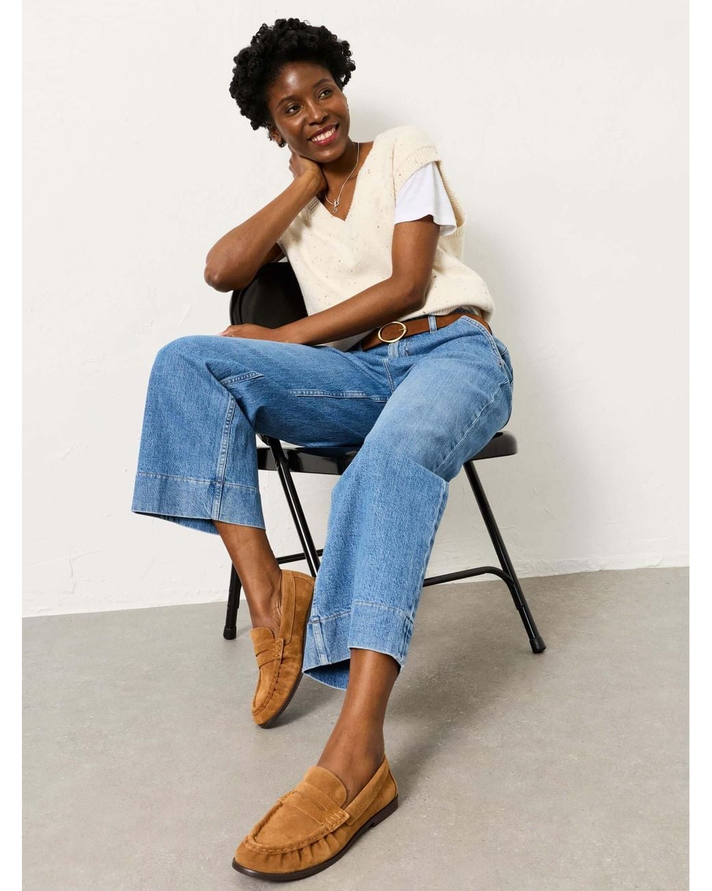 FatFace Blue Hove Wide Leg Crop Jeans