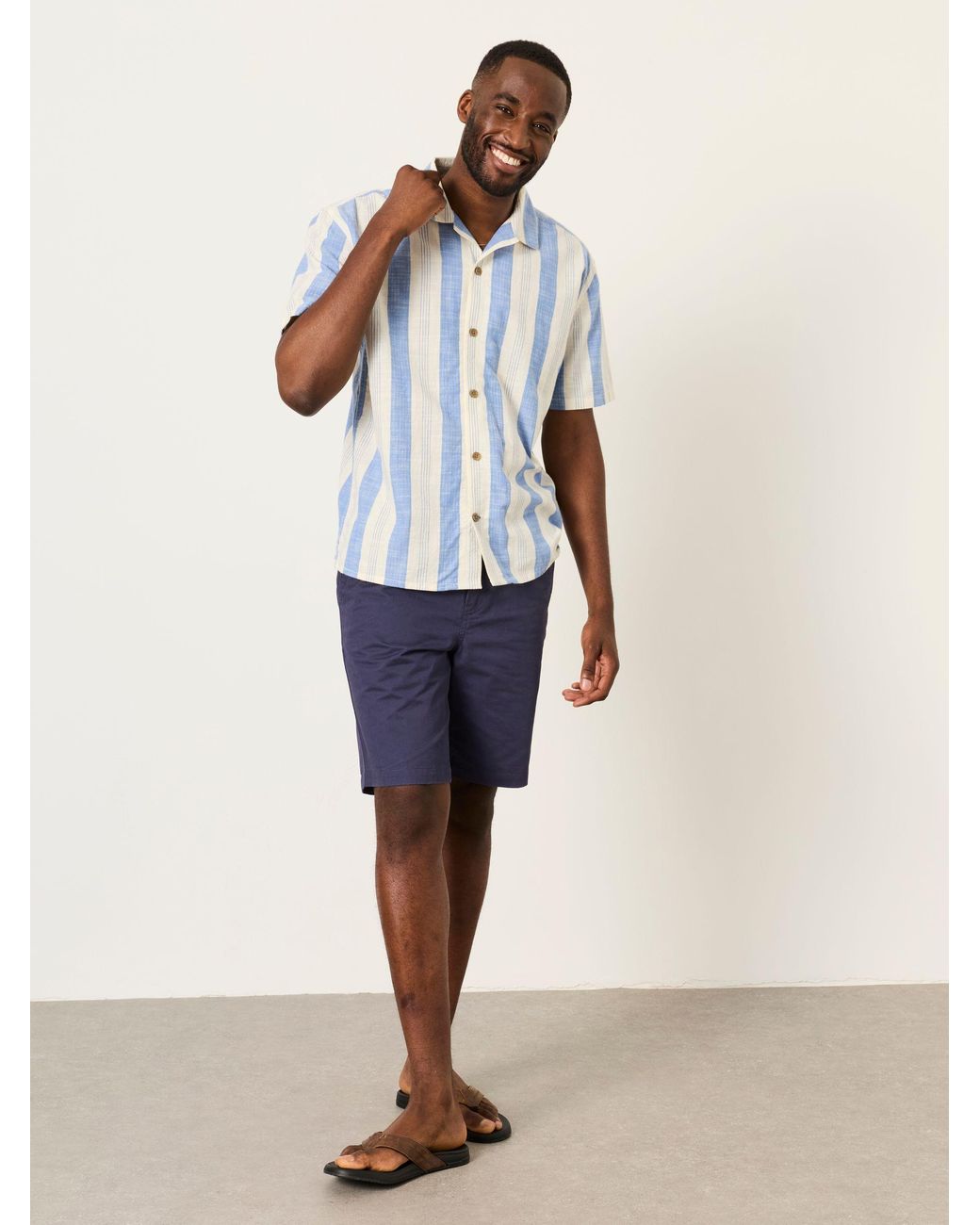 FatFace Blue Short Sleeve Relaxed Fit Cove Wide Stripe Shirt for men