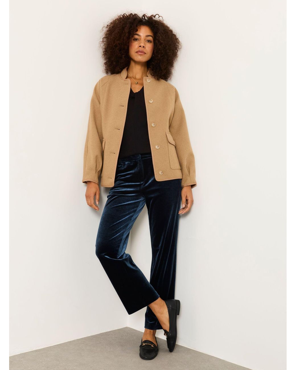 FatFace Blue Tilly Petite Tapered Velvet Trousers