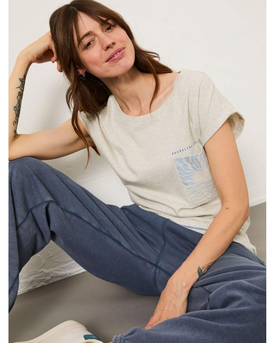 FatFace Natural Sea Graphic 100% Cotton T-Shirt