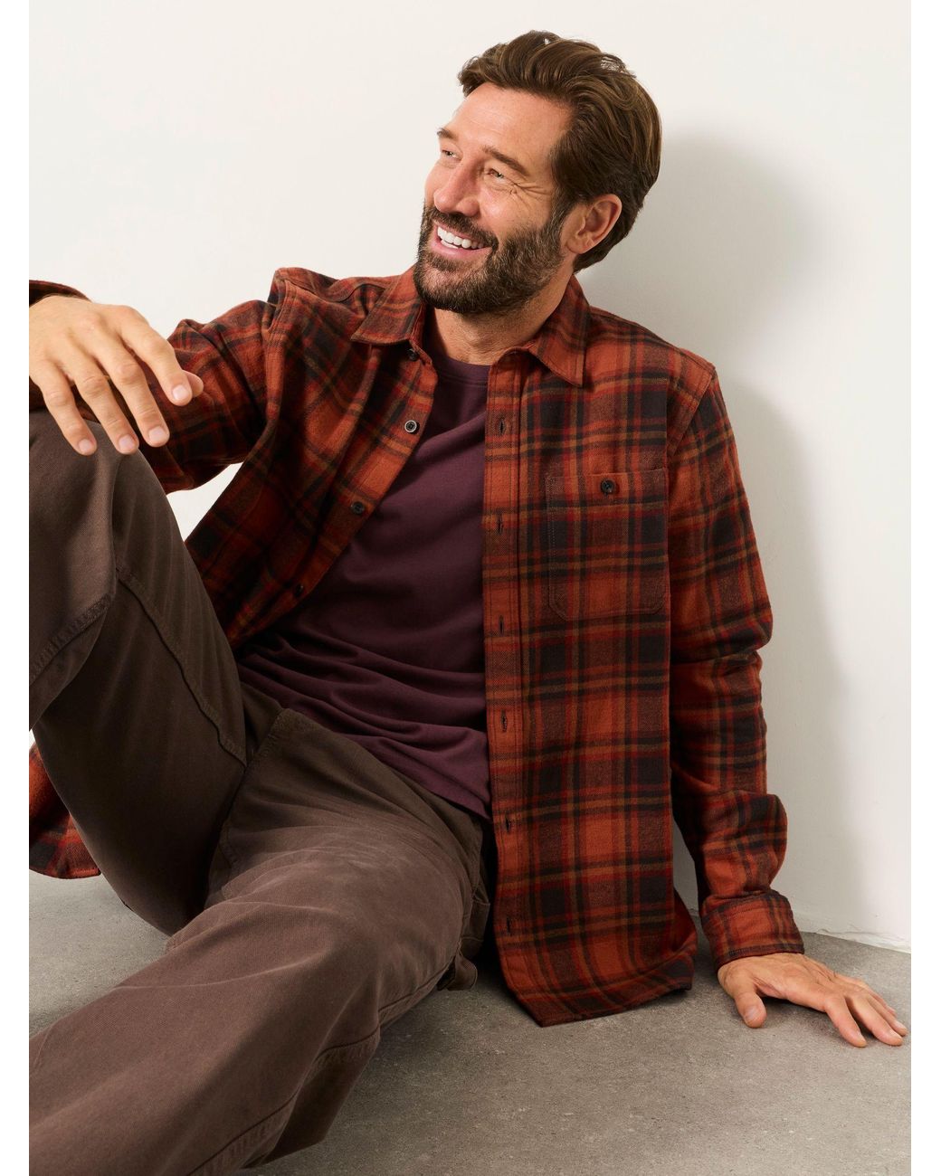 FatFace Brown Fatface Hagley Long Sleeve Check Shirt for men