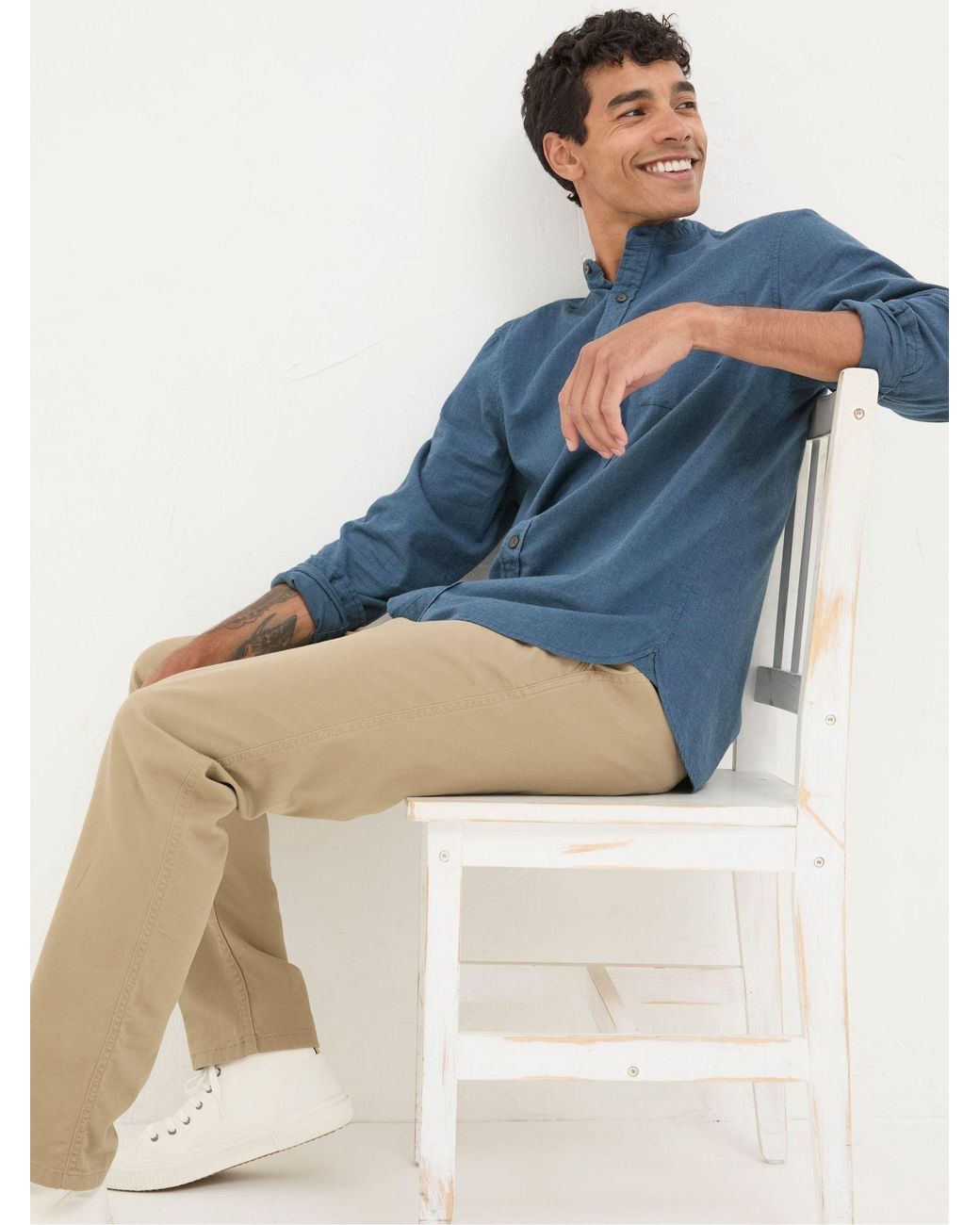 FatFace Blue Fatface Tadlow Grandad Shirt for men