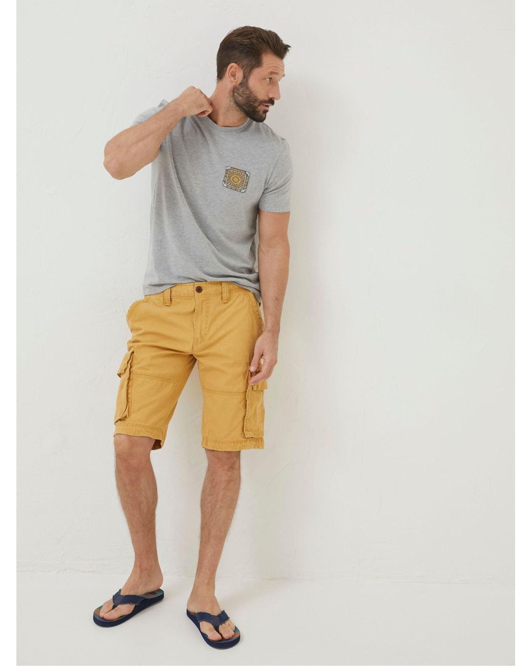 FatFace Yellow Breakyard Cargo Shorts for men