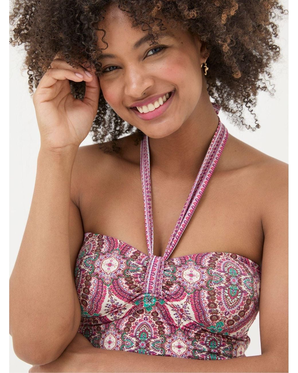 FatFace Red Jorja Detail Paisley Tankini Top