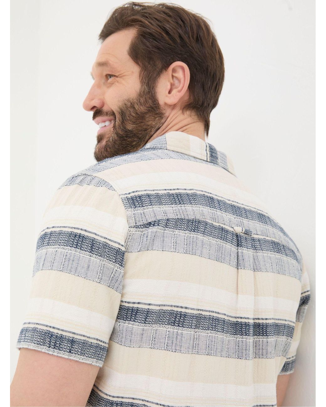 FatFace White Short Sleeve Milo Stripe Shirt for men