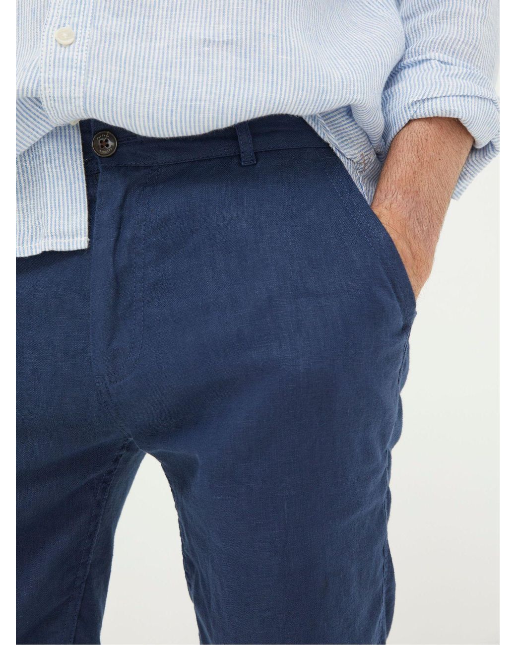 FatFace Blue Linen Flat Front Shorts for men