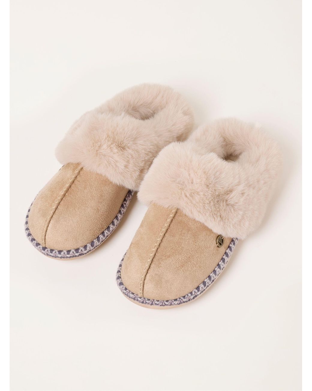 FatFace Natural Maia Faux Fur Mule Slippers
