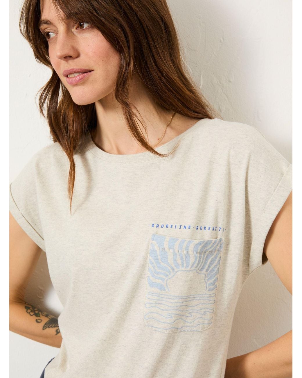 FatFace Natural Sea Graphic 100% Cotton T-Shirt
