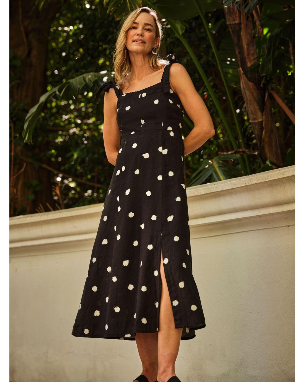 FatFace White Delphine 100% Linen Midi Dress