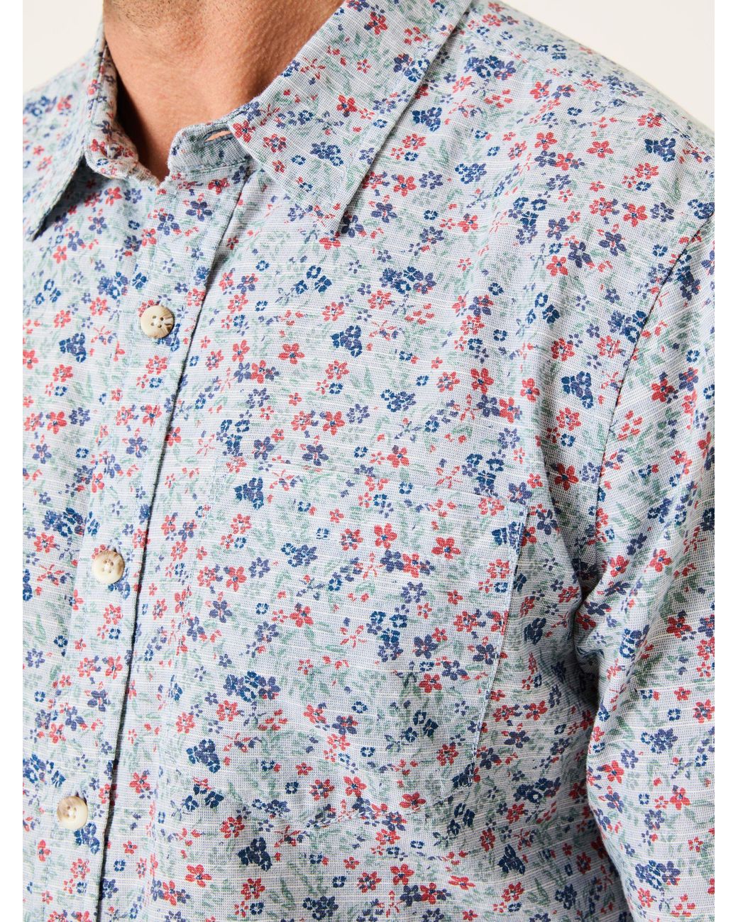 FatFace Blue Mead Long Sleeve Ditsy Print Shirt for men