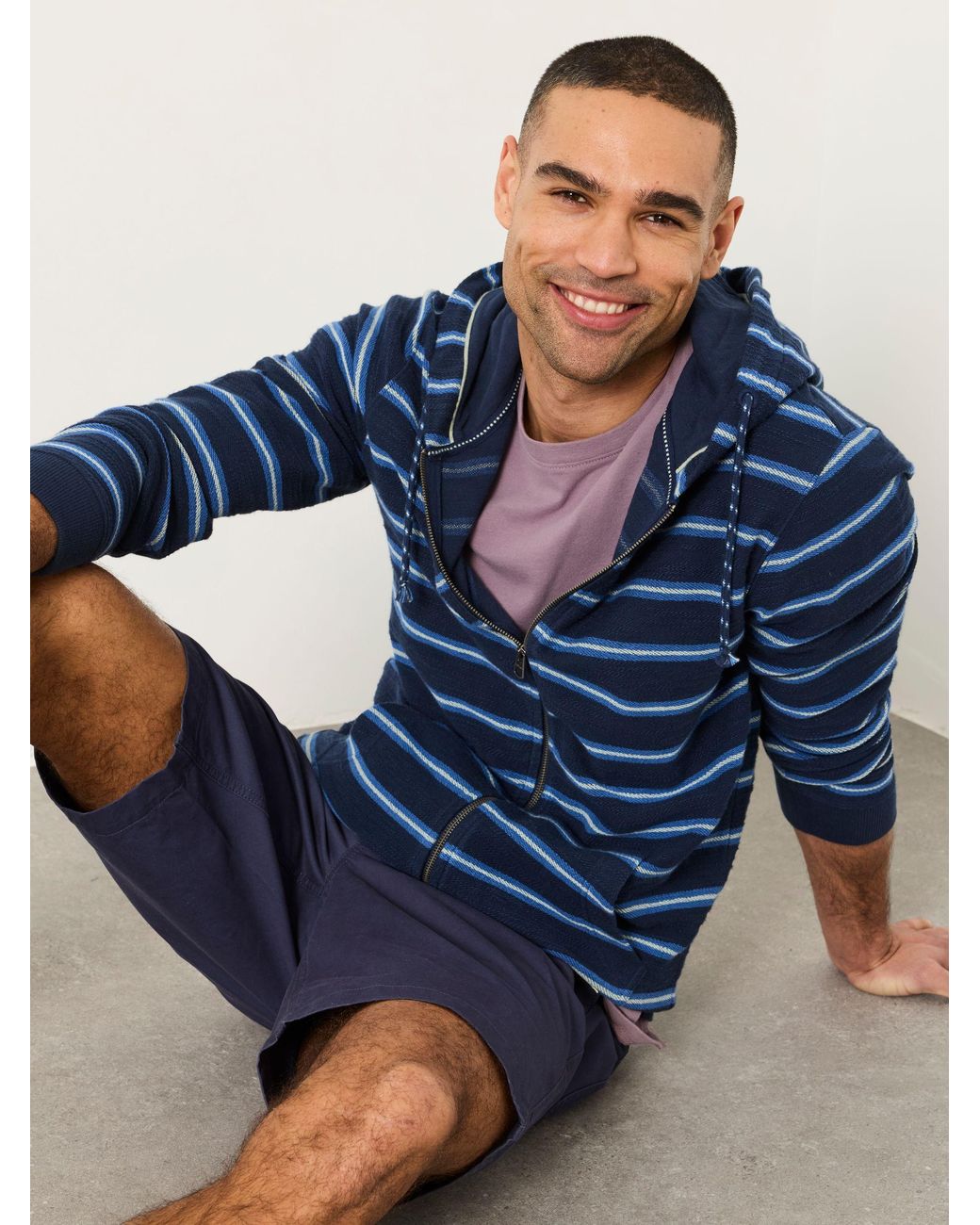 FatFace Blue Trescowe Stripe Zip Through Hoodie for men