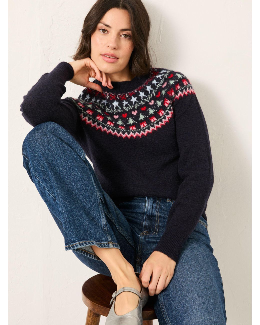 FatFace Blue Noelle Fairisle Knitted Crew Neck Jumper