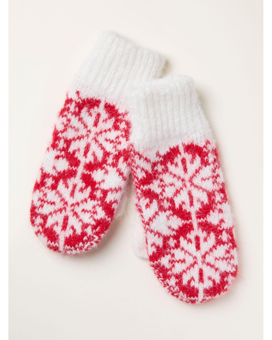 FatFace Red Shelter Snowflake Fairisle Mittens