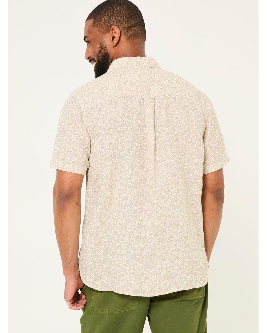 FatFace Natural Short Sleeve Linen Leaf Print 100% Linen Shirt for men