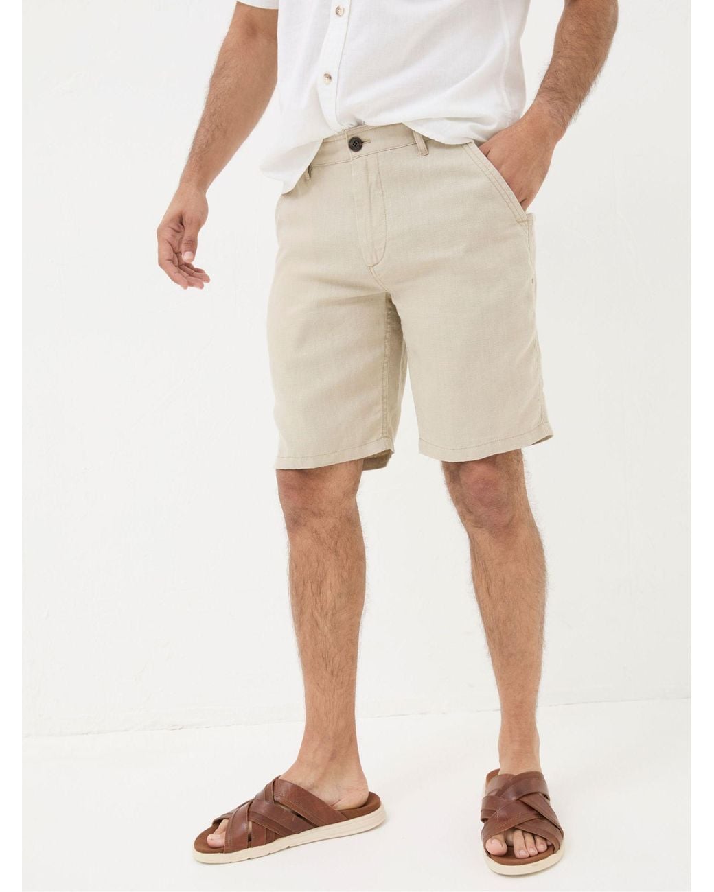 FatFace Natural Linen Flat Front Chino Shorts for men