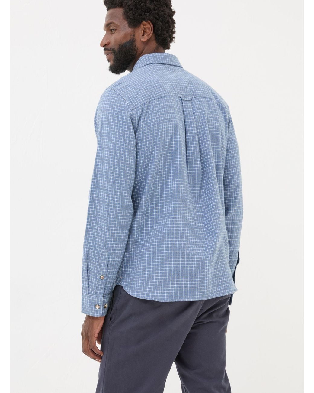 FatFace Blue Long Sleeve Grantham Grid Check Shirt for men