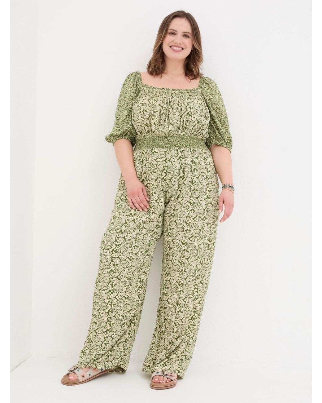 FatFace Green Eva Damask Floral Jumpsuit