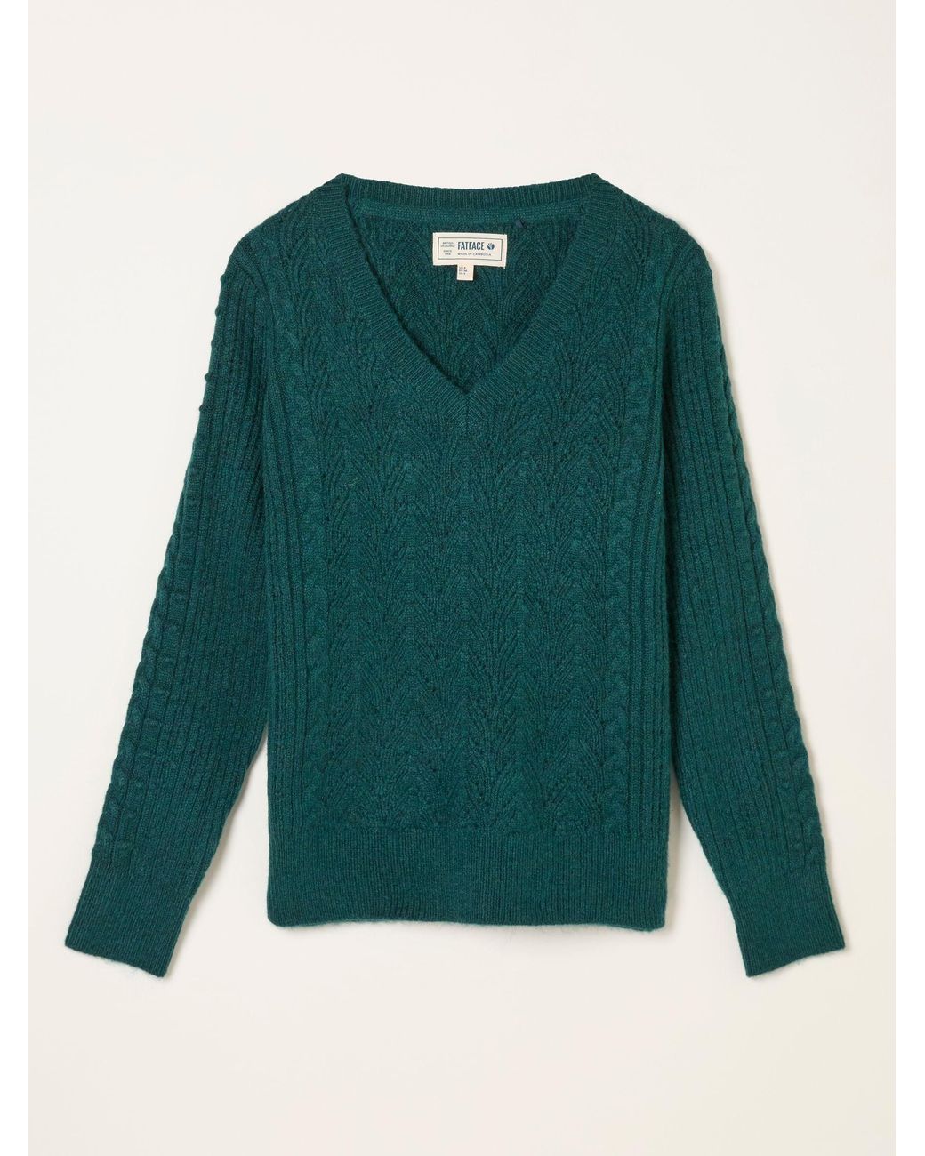 FatFace Green Marie Knitted Stitch Jumper