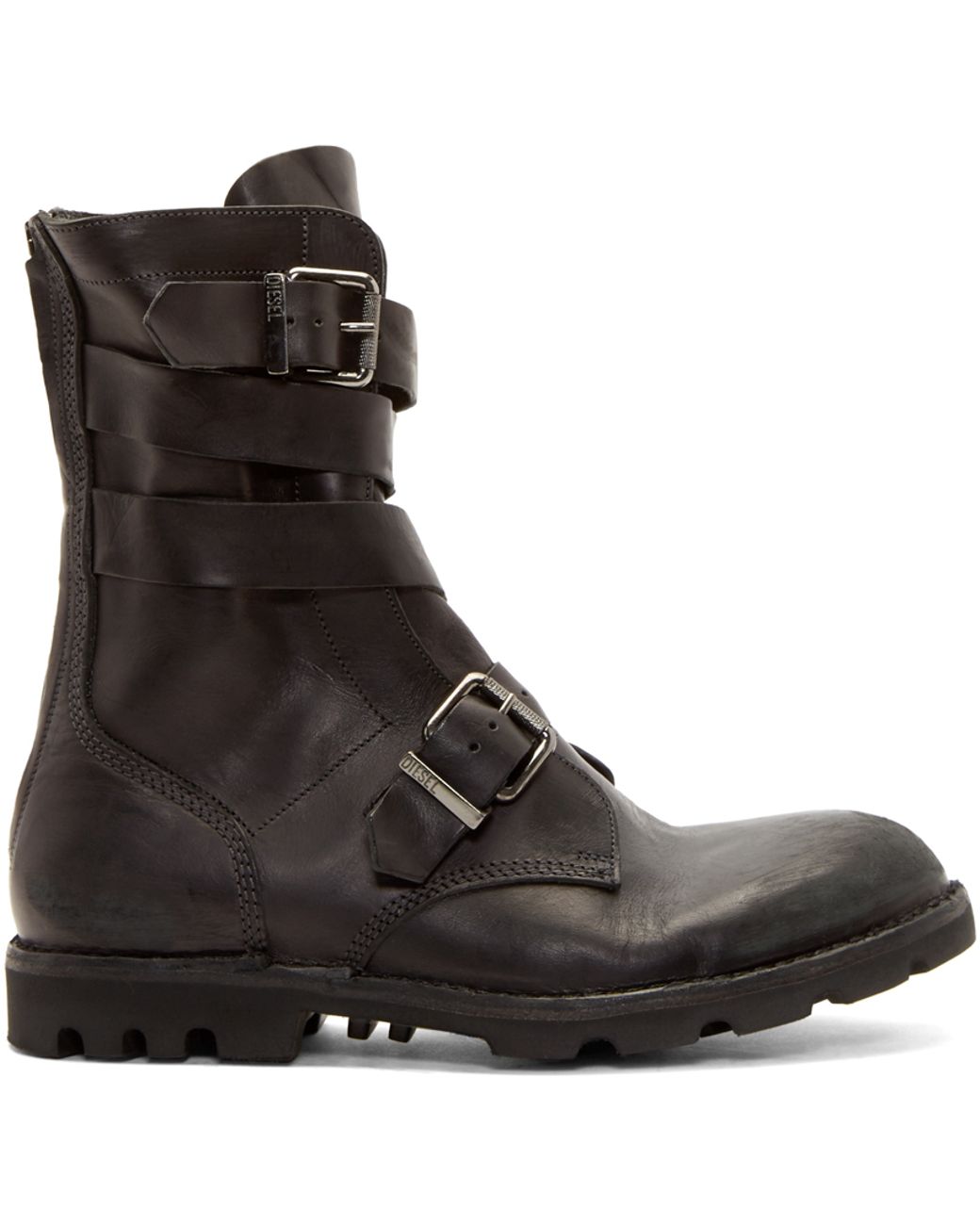 DIESEL Black Leather D-tankker Boots for Men | Lyst