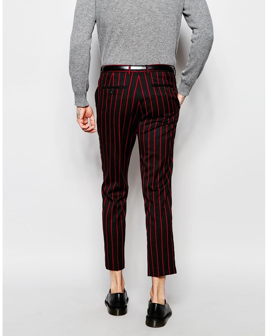 Mens cropped shop pinstripe trousers
