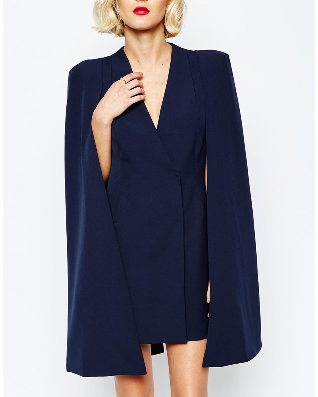 Navy blue cape dress sale