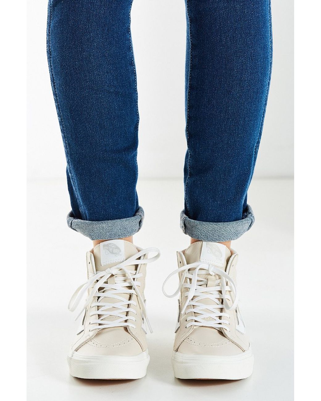 Vans Cream Leather Sk8-hi Slim Sneaker in Natural | Lyst