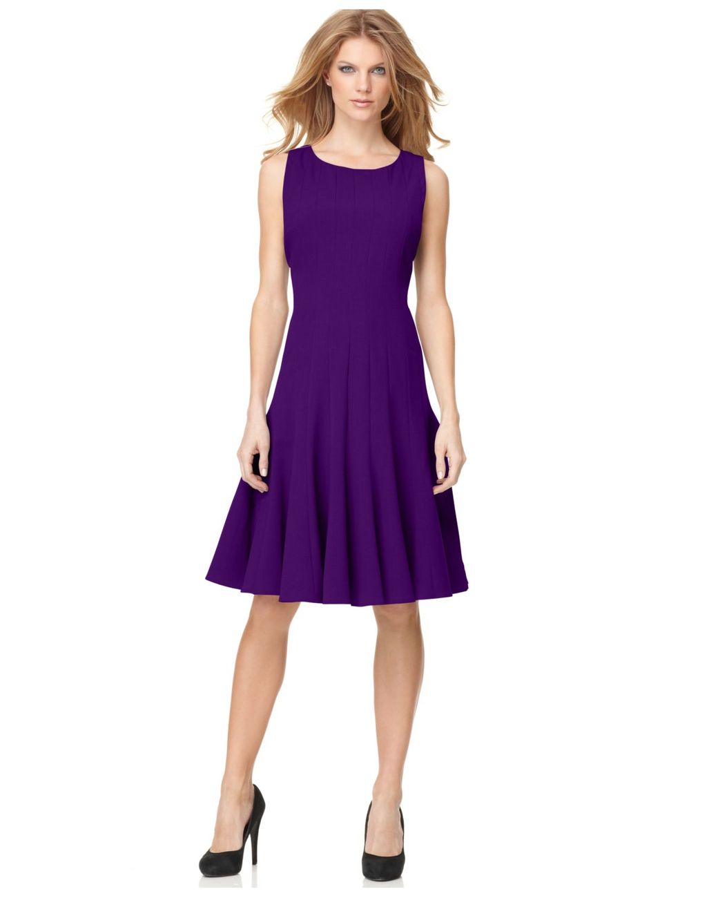 Calvin Klein Petite Sleeveless Seamed Dress in Purple | Lyst