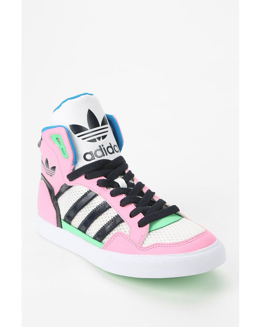 adidas Extaball Leather High-Top Sneaker in Pink | Lyst