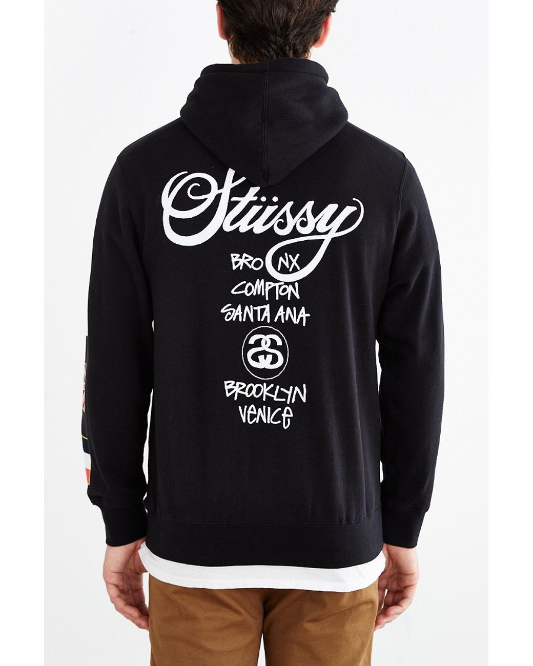 Stussy World Tour Flags Pullover Hoodie Sweatshirt in Black for Men | Lyst