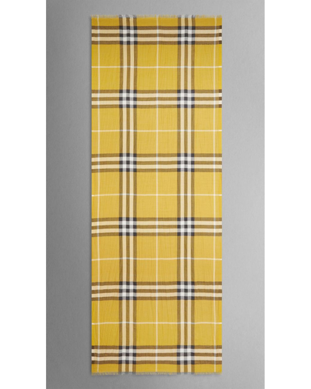 Burberry Lightweight Check Wool And Silk Scarf in Yellow Lyst