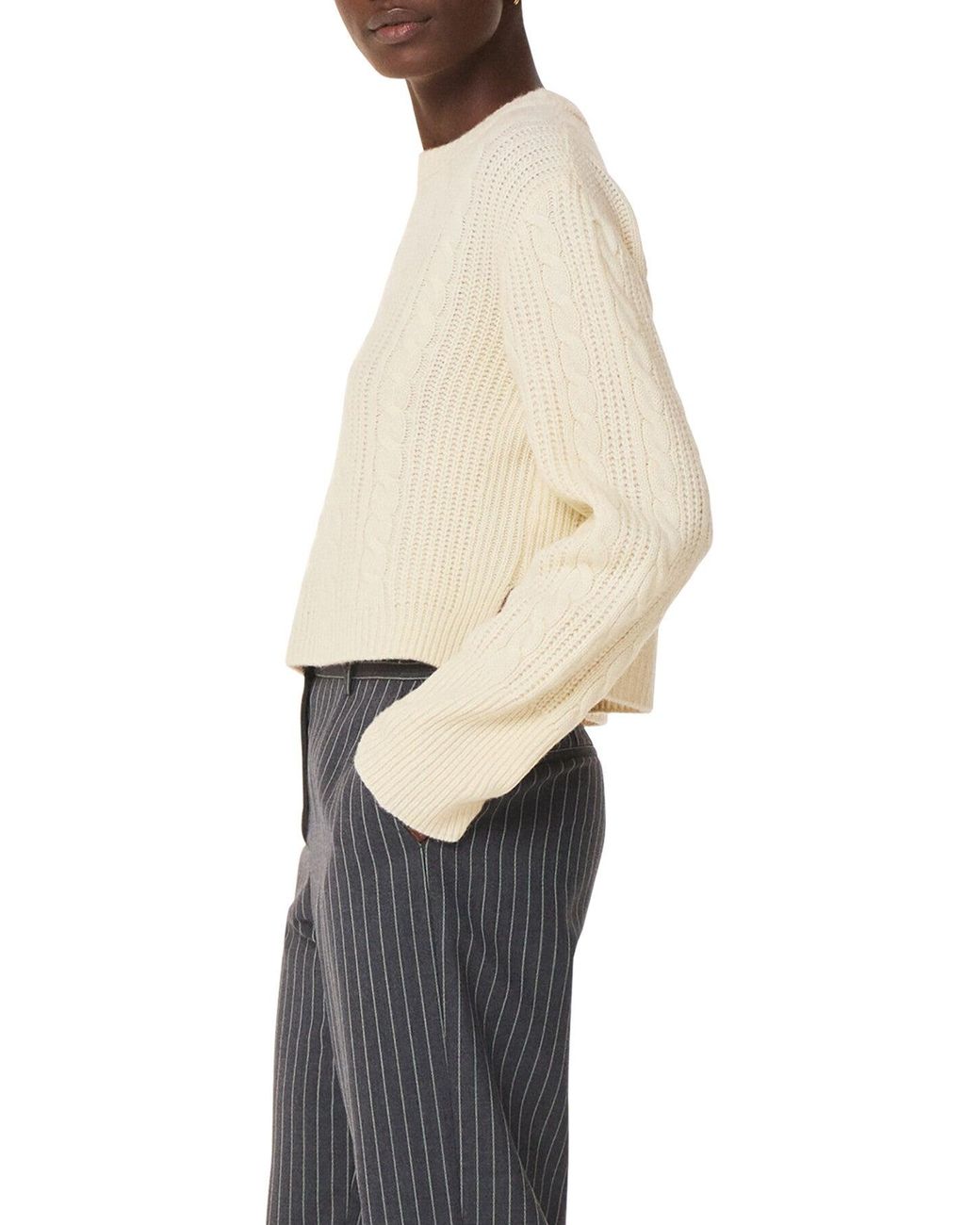 Whistles White Women's Cable Detail Crew Neck Knit