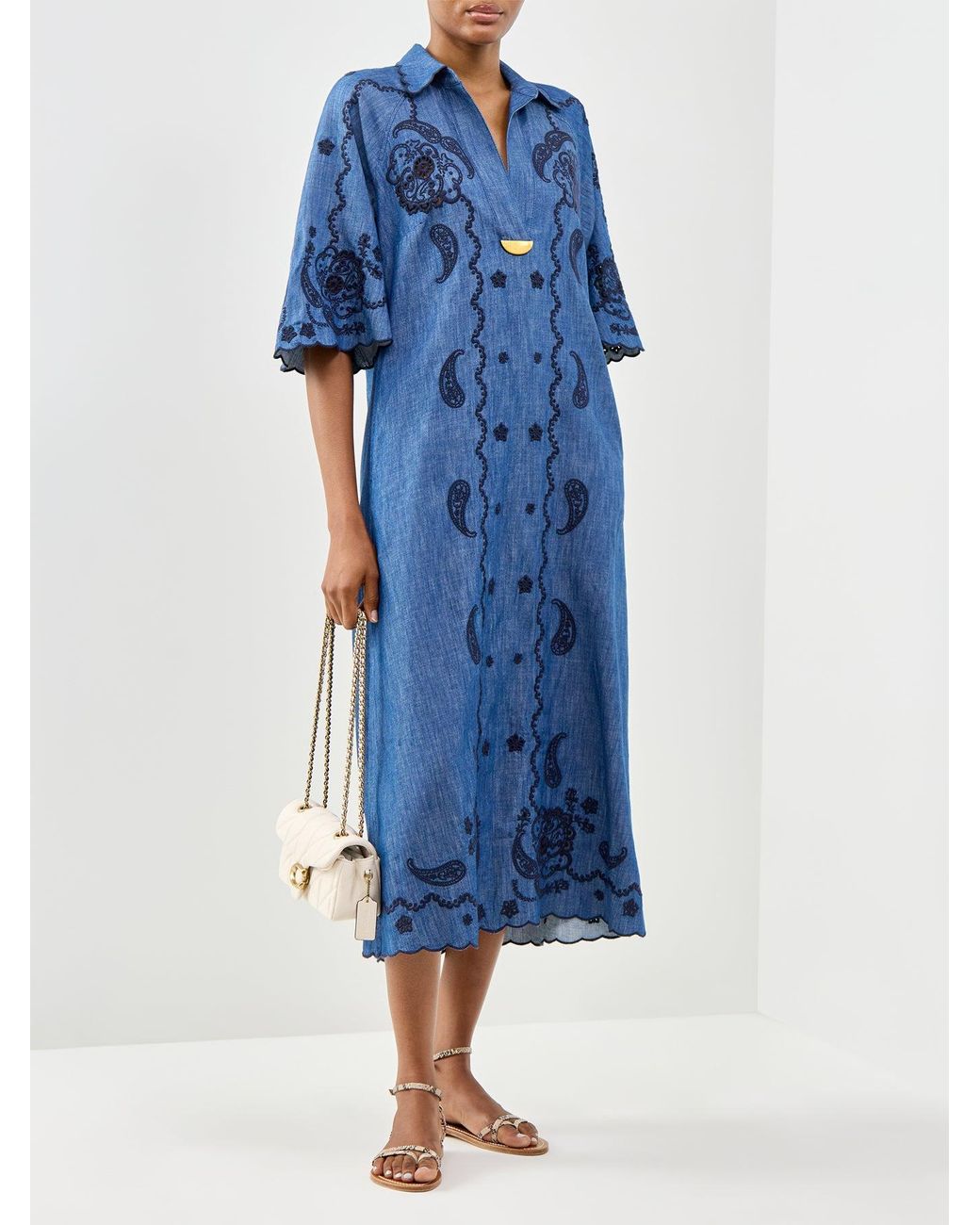 Zimmermann Blue Aster Embroidered Denim Midi Dress