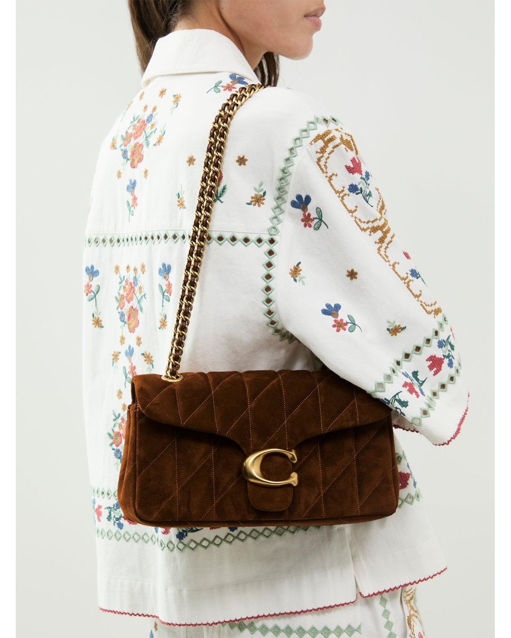 COACH Brown Suede Quilted Tabby Shoulder Bag 26 With Chain