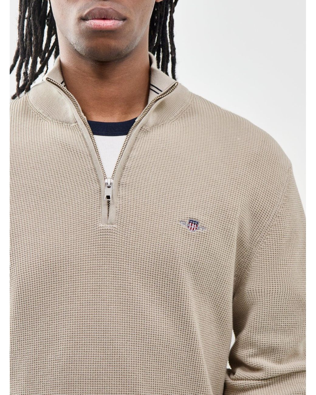 Gant Natural Micro Textured Half Zip Jumper for men