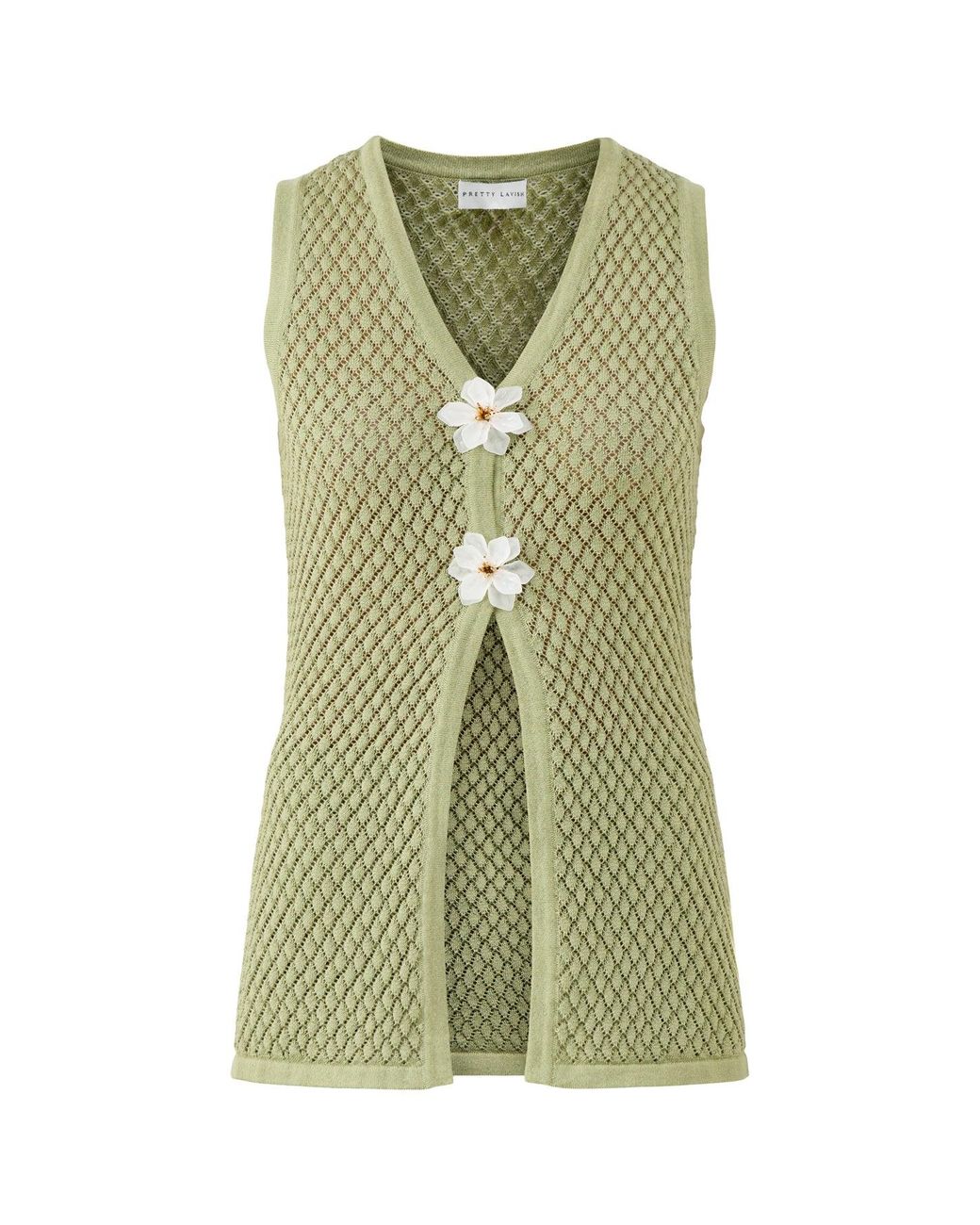 Pretty Lavish Green Imani Pointelle Knit Waistcoat
