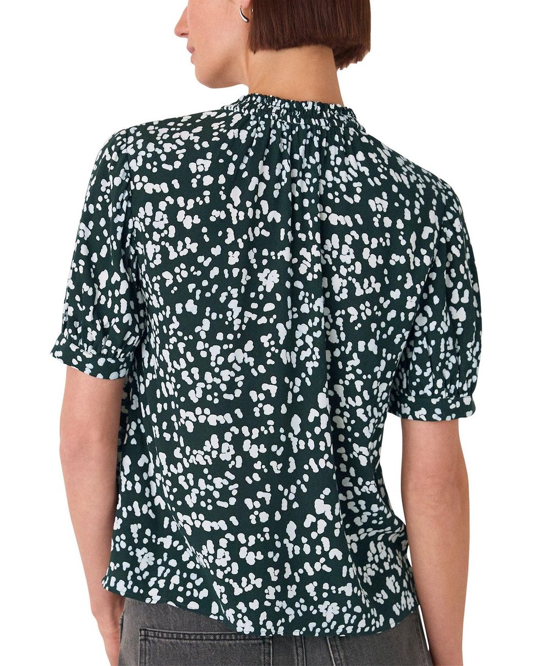 Whistles Green Animal Tie Neck Blouse
