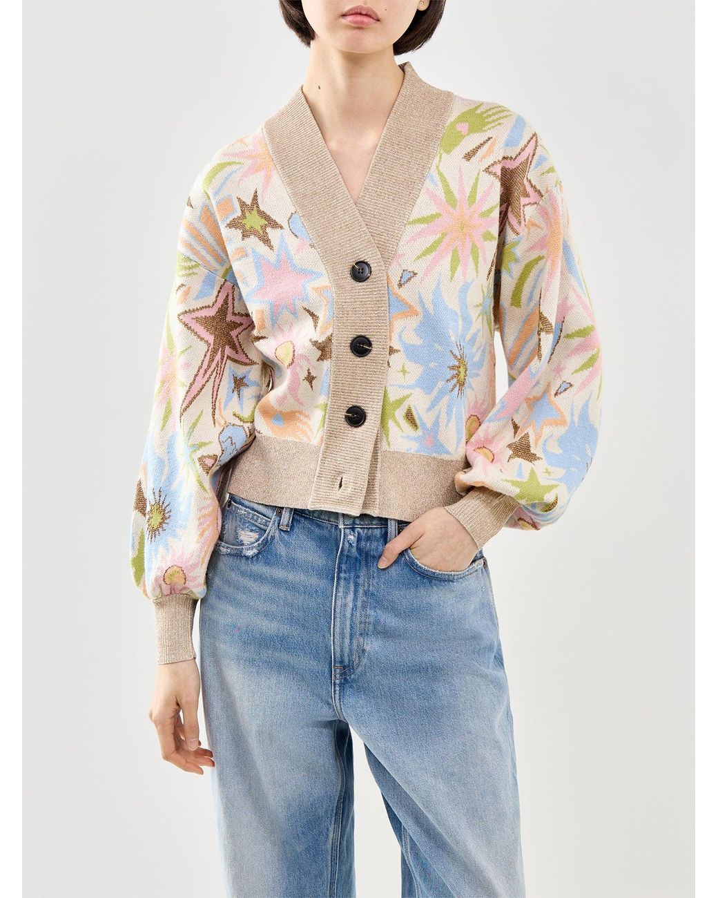 Never Fully Dressed Natural Star Jacquard Knit Bomber