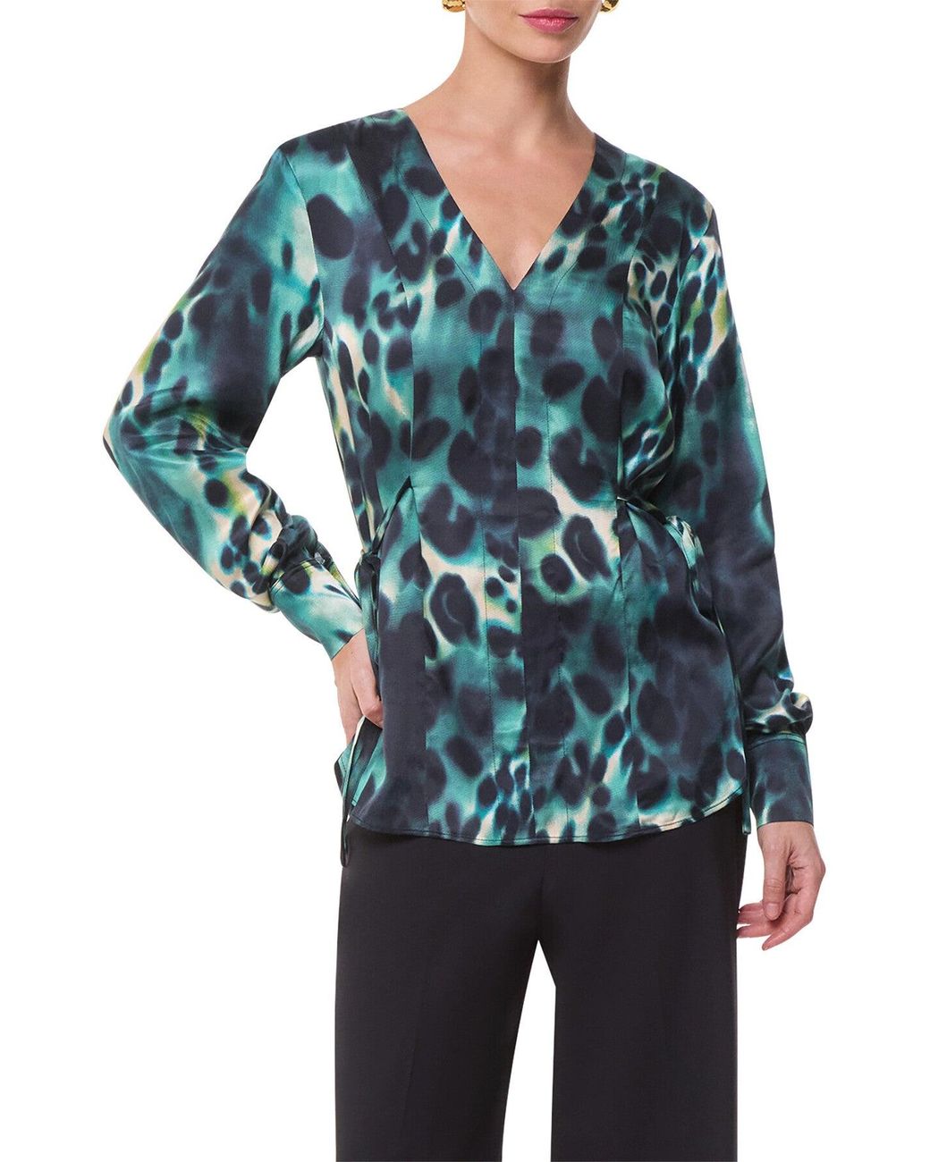 Whistles Blue Women's Misty Leopard V Neck Blouse