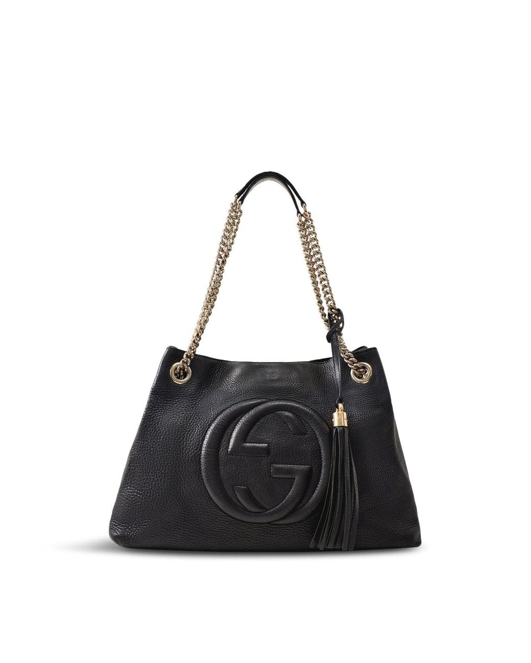 Le Prix Black Gucci Soho Pebble Calfskin Chain Tote Bag –