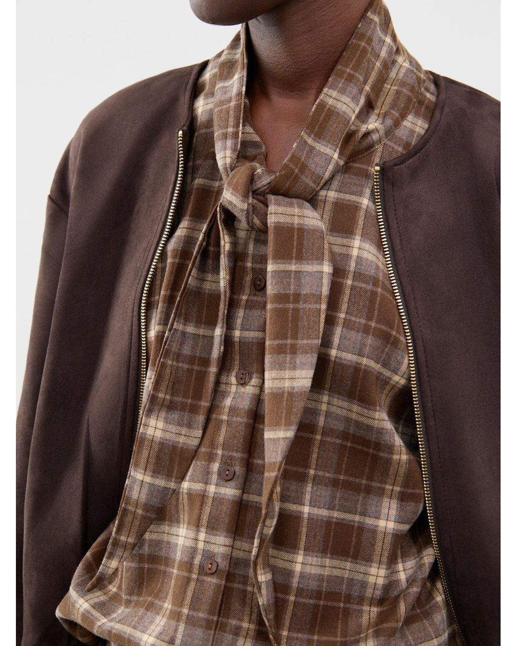 ONLY Brown Check Tie Detail Shirt