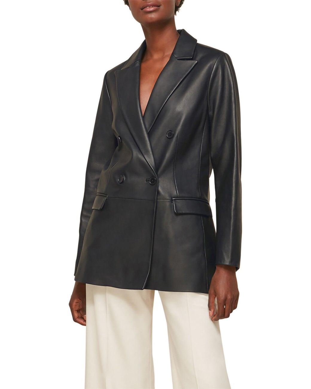 Whistles Black Women's Aliza Waisted Leather Blazer