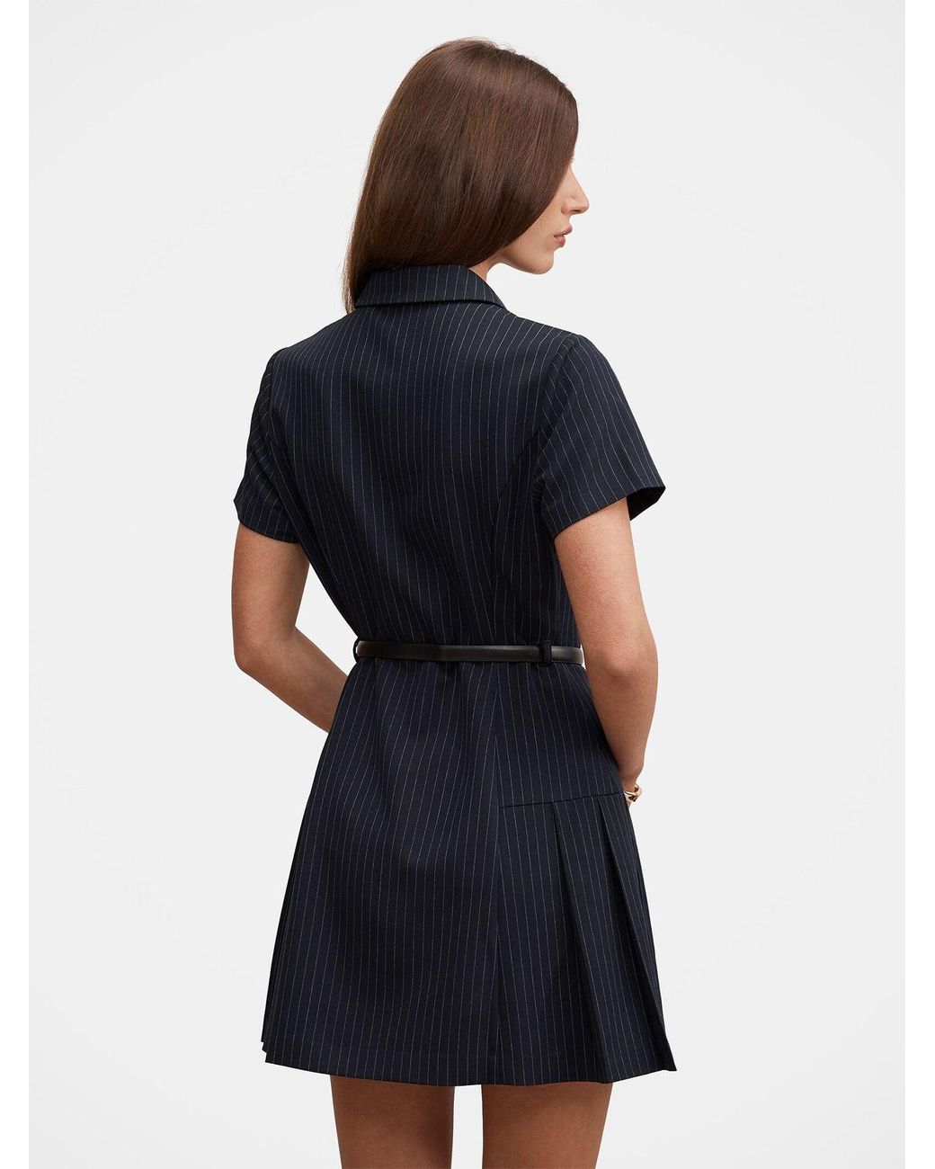 Forever New Blue Gigi Pleated Button-Down Mini Dress