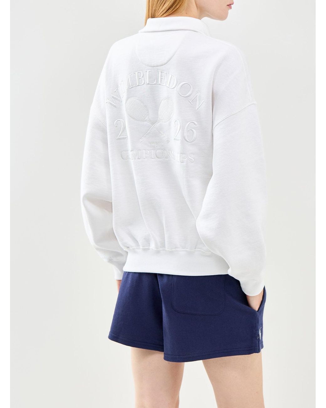 Polo Ralph Lauren White Wimbledon Funnel Neck Logo Fleece