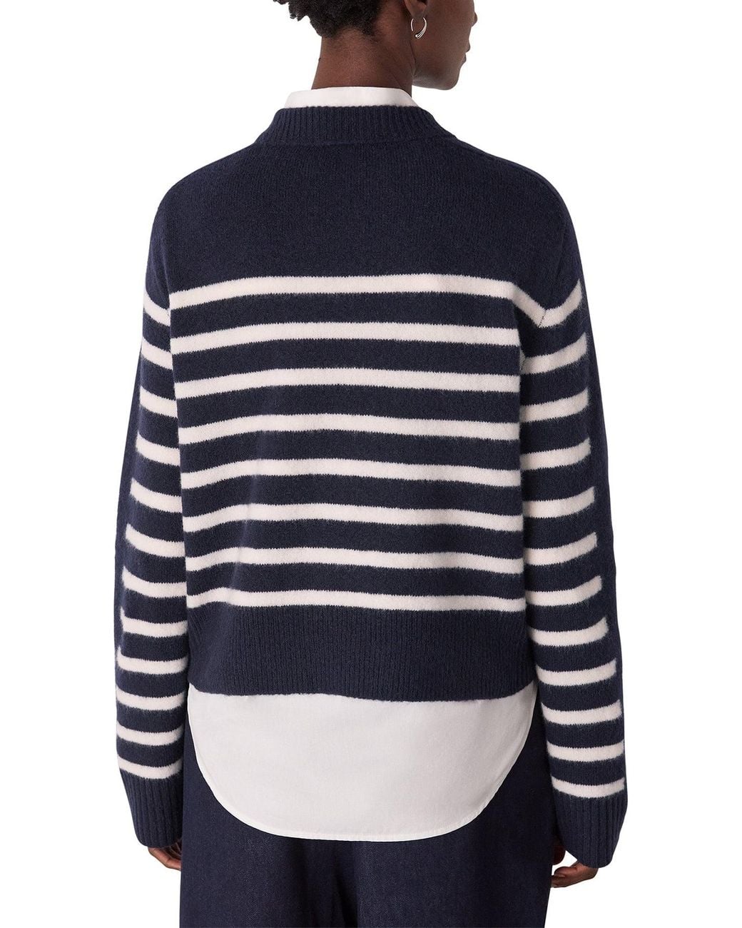 Whistles Blue Contrast Stripe Knit, Wool