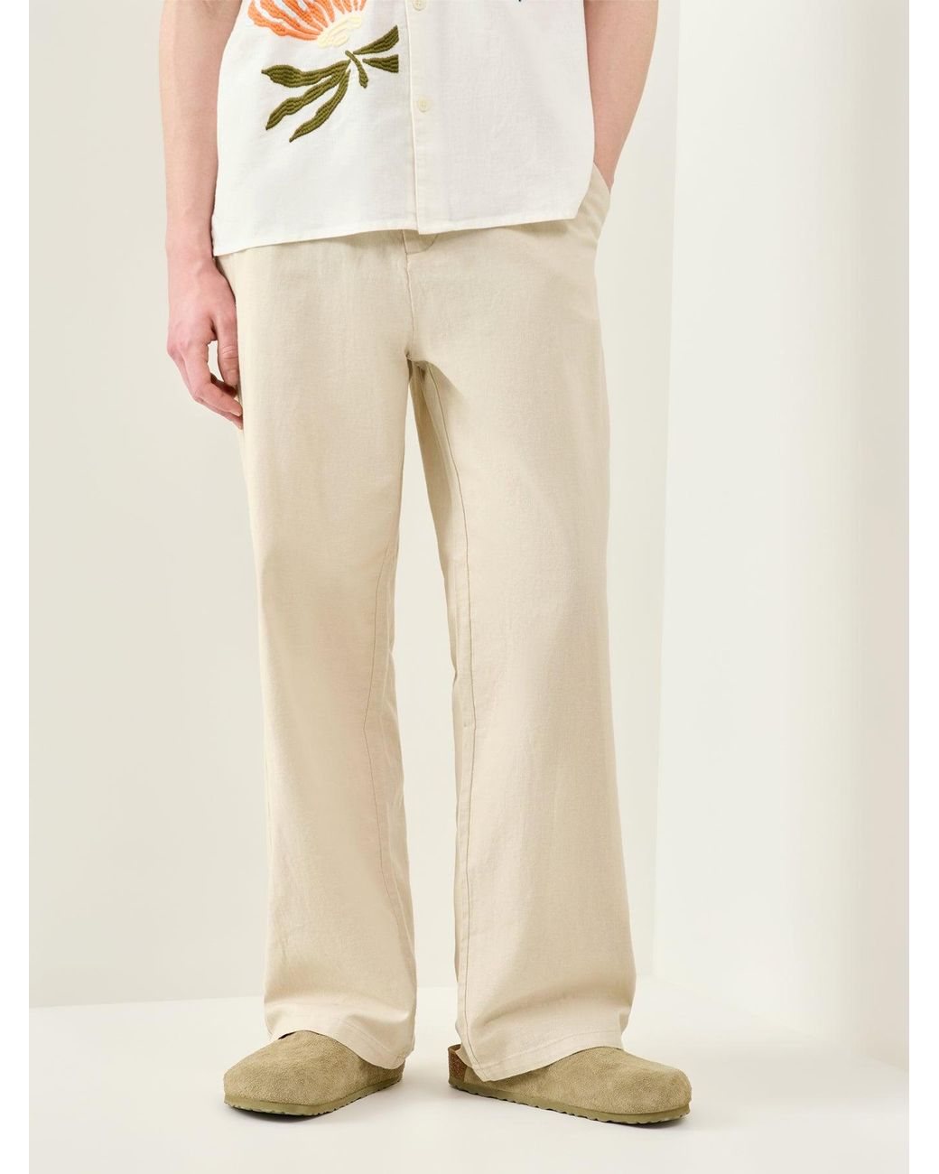 Only & Sons Natural Bob Cotton Linen Loose Trousers for men