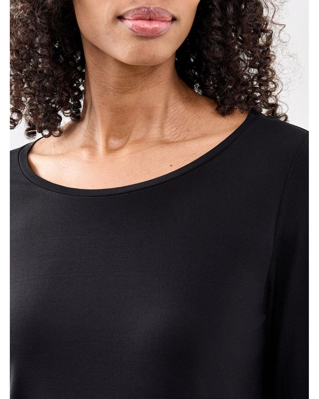 Eileen Fisher Black Women's Scoop Neck Long Sleeve Top