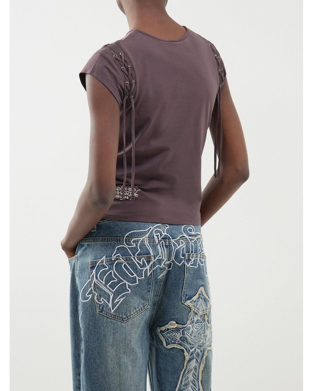Ed Hardy Gray American Eagle Lace-Up T-Shirt