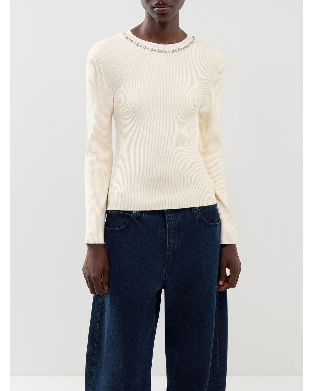 ONLY White Natascha Bling Crew Neck Jumper Cream