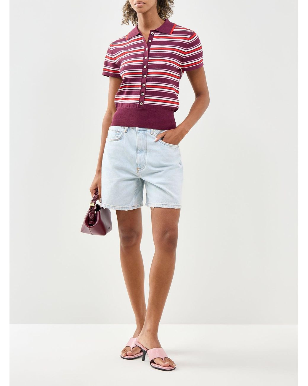 Nobody's Child Red Waisted Polo Knit Top, Viscose
